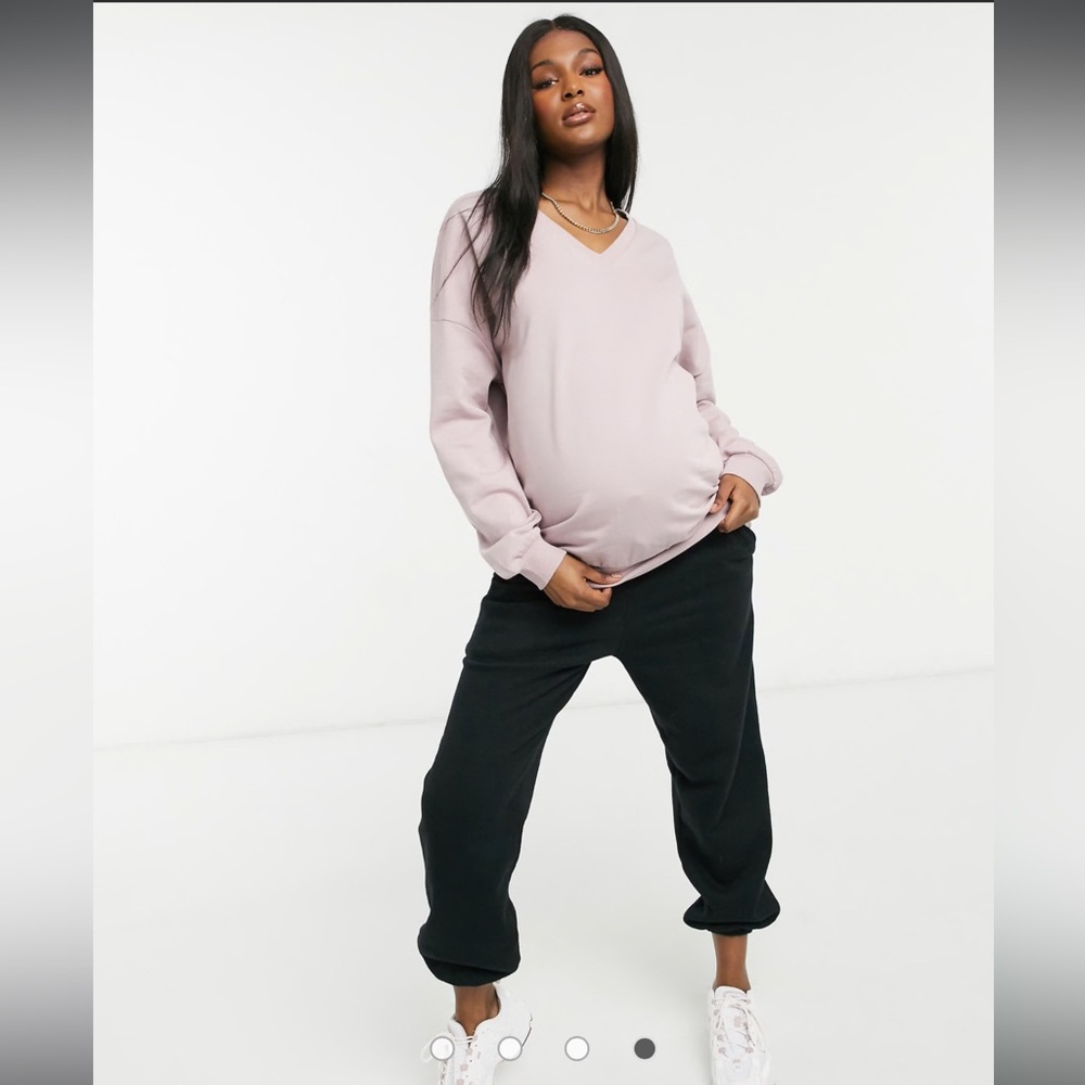 ASOS DESIGN Maternity oversized sweatshirt with drop v neck in mink size 6